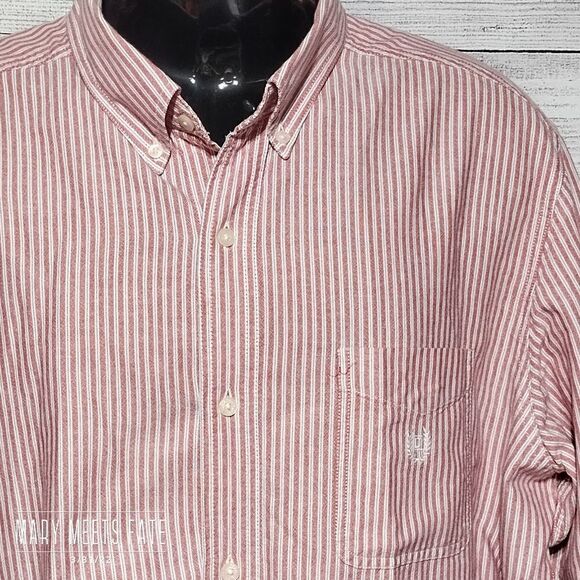 Chaps Red & White Striped Button Up Dress Shirt Sz XL - Picture 3 of 7